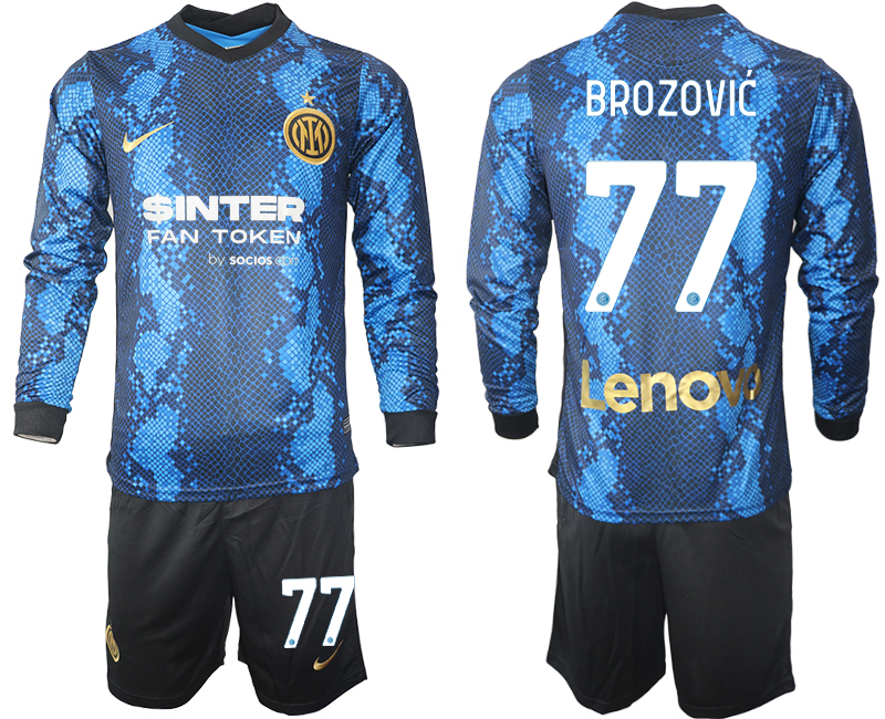 Men 2021-2022 Club Inter Milan home blue Long Sleeve #77 Soccer Jersey->inter milan jersey->Soccer Club Jersey